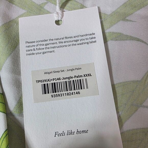 PIYAMA Abigail Pajama Sleep Set XXXL Shorts w/Short Sleeve Top Green/White Palm - Picture 4 of 13